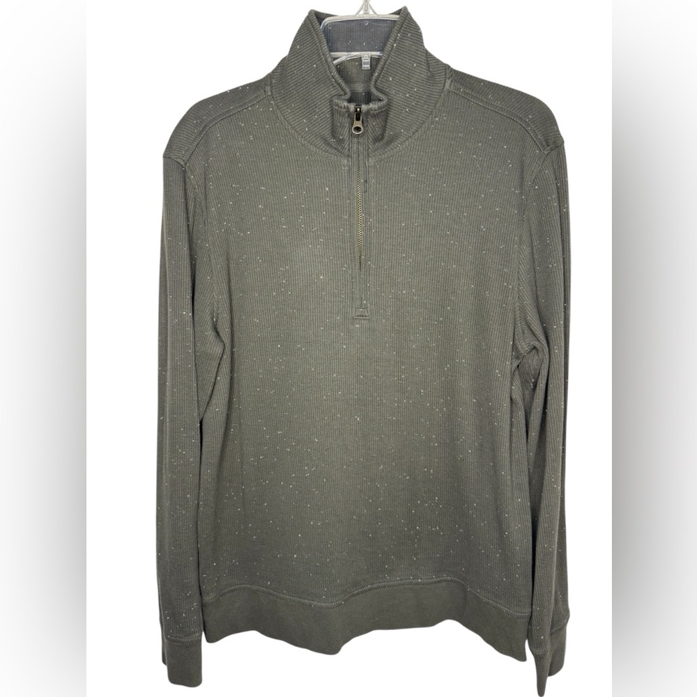 Billy Reid Men’s Quarter Zip Pullover Olive Green Ribbed Knit Size Medium